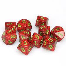 CHESSEX - SPECKLED - SET OF TEN D10 DICE - STRAWBERRY